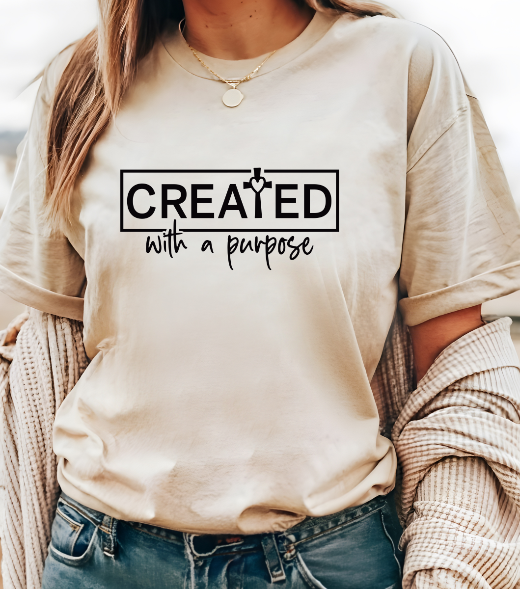 Created With A Purpose Christian Faith Tee | High Frequency Spiritual Designs | Gift for Him or Her | Unisex Men & Women's T-Shirt | 5D Tees