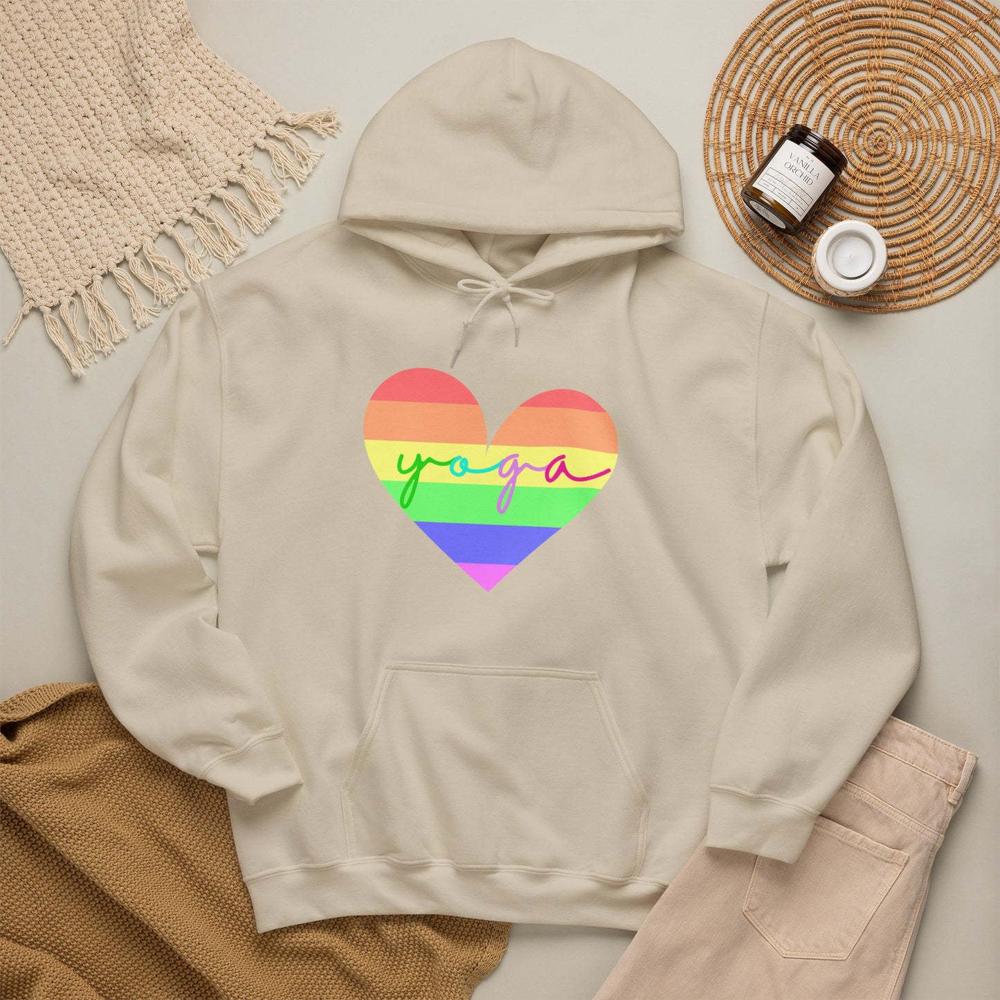 Rainbow Heart Yoga Hoodie | Meditation Chakras | Spiritual Apparel Breathwork | Gift For Him or Her | Unisex Men & Women's Hoodie