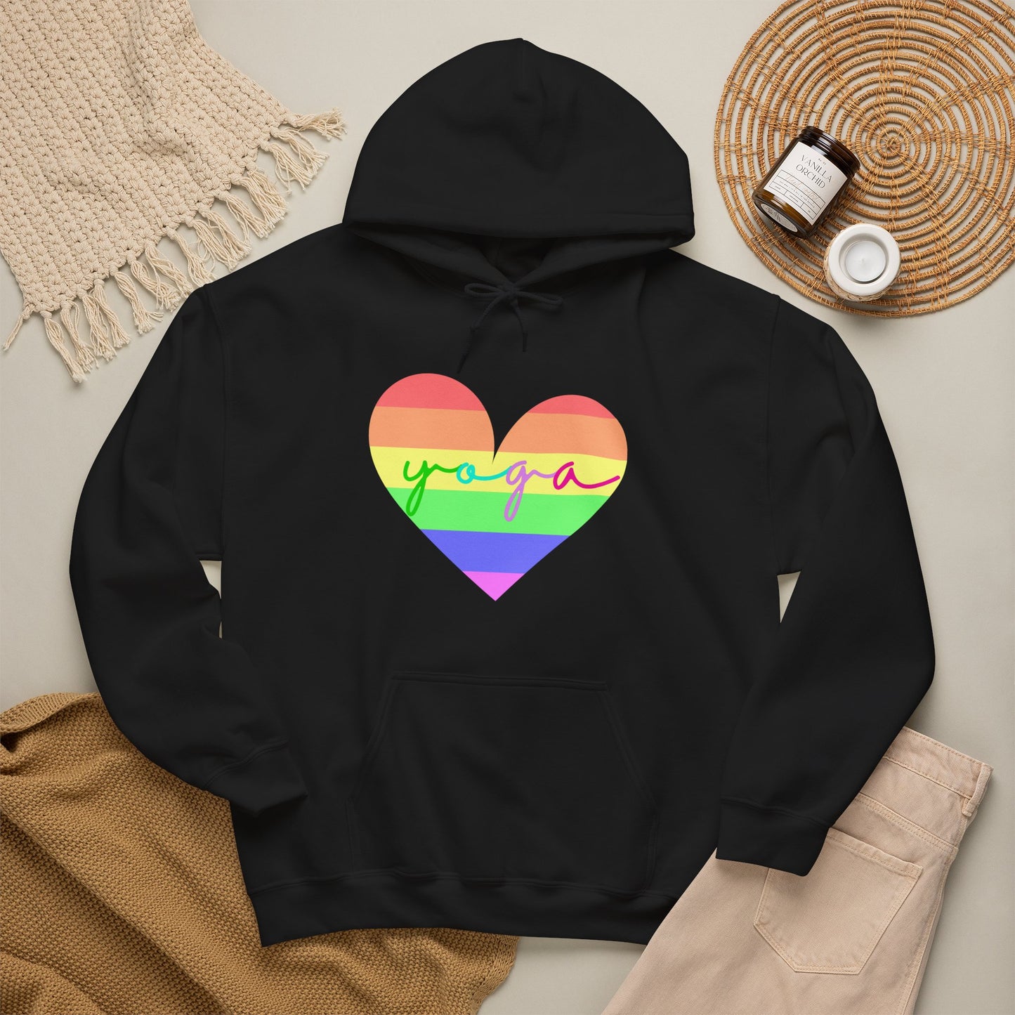 Rainbow Heart Yoga Hoodie | Meditation Chakras | Spiritual Apparel Breathwork | Gift For Him or Her | Unisex Men & Women's Hoodie